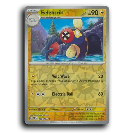 Eelektrik (068/197) [Obsidian Flames] 2023 G Common English Souichirou Gunjima Lightning OBF Stage 1 EleFish Pokémon Pokemon Card TCG Near Mint NM Reverse Holo