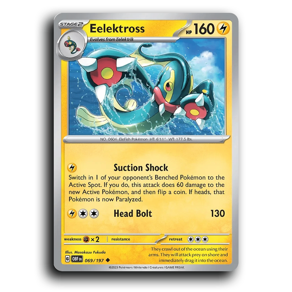 Eelektross (069/197) [Obsidian Flames] 2023 G Uncommon English Masakazu Fukuda Lightning OBF Stage 2 EleFish Pokémon Pokemon Card TCG Near Mint NM