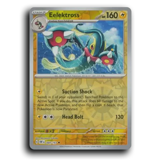 Eelektross (069/197) [Obsidian Flames] 2023 G Uncommon English Masakazu Fukuda Lightning OBF Stage 2 EleFish Pokémon Pokemon Card TCG Near Mint NM Reverse Holo