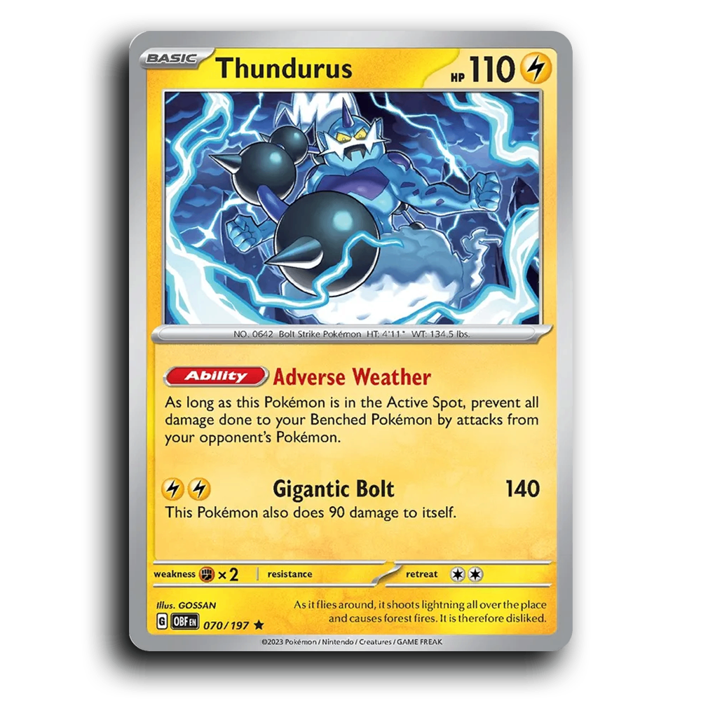 Thundurus (070/197) [Obsidian Flames] 2023 G Rare English GOSSAN Lightning OBF Basic Bolt Strike Pokémon Pokemon Card TCG Near Mint NM