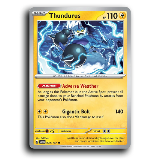 Thundurus (070/197) [Obsidian Flames] 2023 G Rare English GOSSAN Lightning OBF Basic Bolt Strike Pokémon Pokemon Card TCG Near Mint NM
