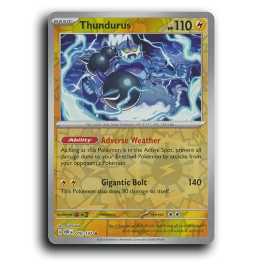 Thundurus (070/197) [Obsidian Flames] 2023 G Rare English GOSSAN Lightning OBF Basic Bolt Strike Pokémon Pokemon Card TCG Near Mint NM Reverse Holo