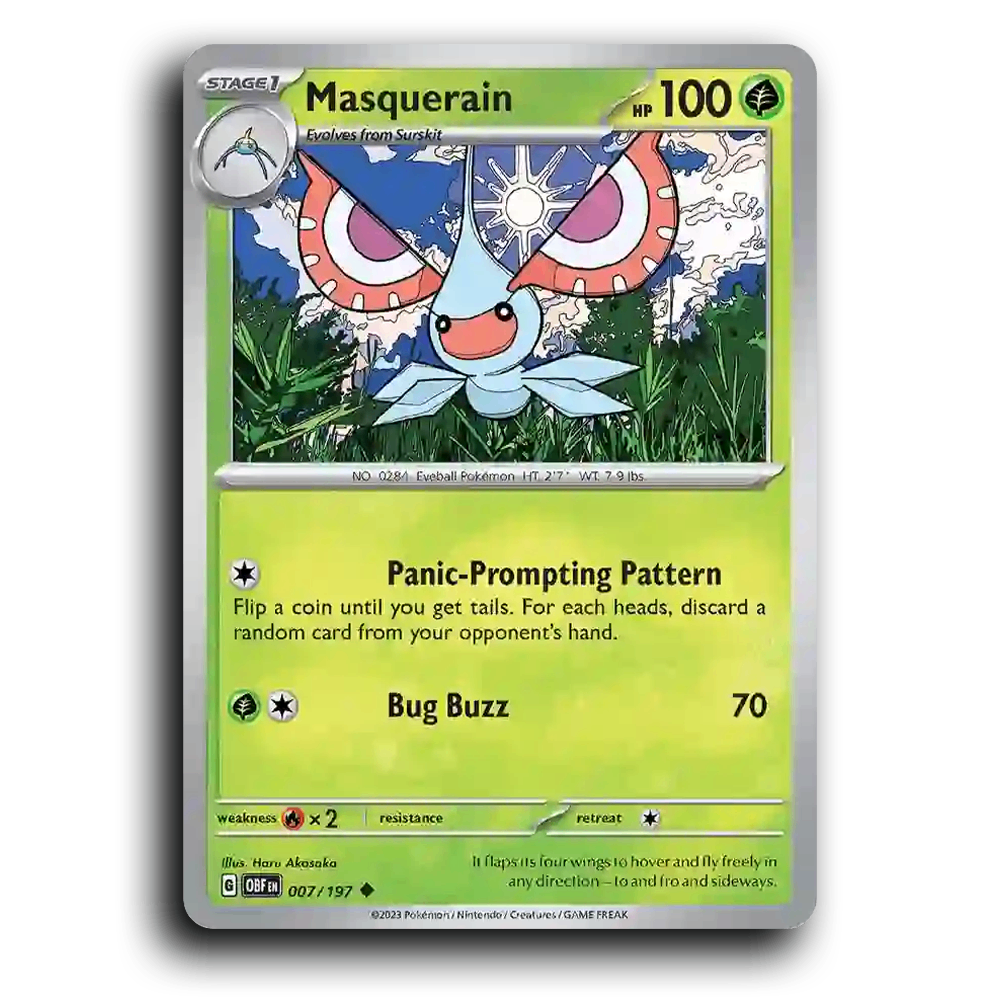 Masquerain (007/197) [Obsidian Flames] 2023 G Uncommon English Haru Akasaka Grass OBF Stage 1 Eyeball Pokémon Pokemon Card TCG Near Mint NM