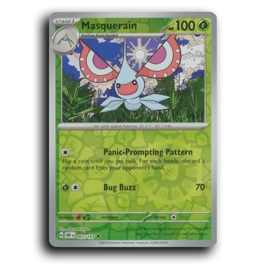 Masquerain (007/197) [Obsidian Flames] 2023 G Uncommon English Haru Akasaka Grass OBF Stage 1 Eyeball Pokémon Pokemon Card TCG Near Mint NM Reverse Holo