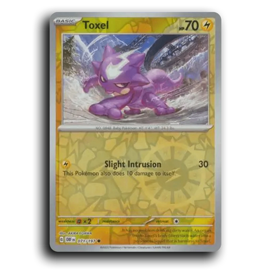 Toxel (071/197) [Obsidian Flames] 2023 G Common English AKIRA EGAWA Lightning OBF Basic Baby Pokémon Pokemon Card TCG Near Mint NM Reverse Holo