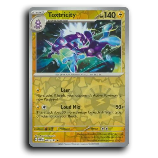 Toxtricity (072/197) [Obsidian Flames] 2023 G Rare English Anesaki Dynamic Lightning OBF Stage 1 Punk Pokémon Pokemon Card TCG Near Mint NM Reverse Holo