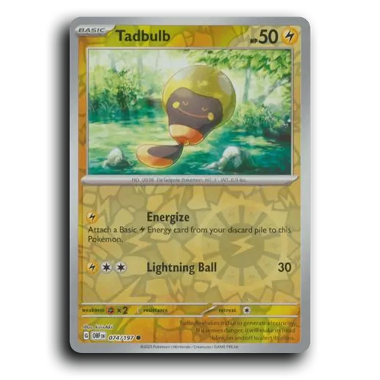 Tadbulb (074/197) [Obsidian Flames] 2023 G Common English kirisAki Lightning OBF Basic EleTadpole Pokémon Pokemon Card TCG Near Mint NM Reverse Holo