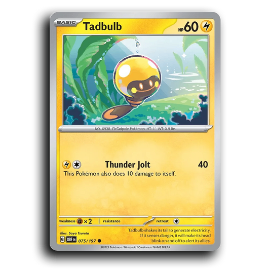 Tadbulb (075/197) [Obsidian Flames] 2023 G Common English Saya Tsuruta Lightning OBF Basic EleTadpole Pokémon Pokemon Card TCG Near Mint NM
