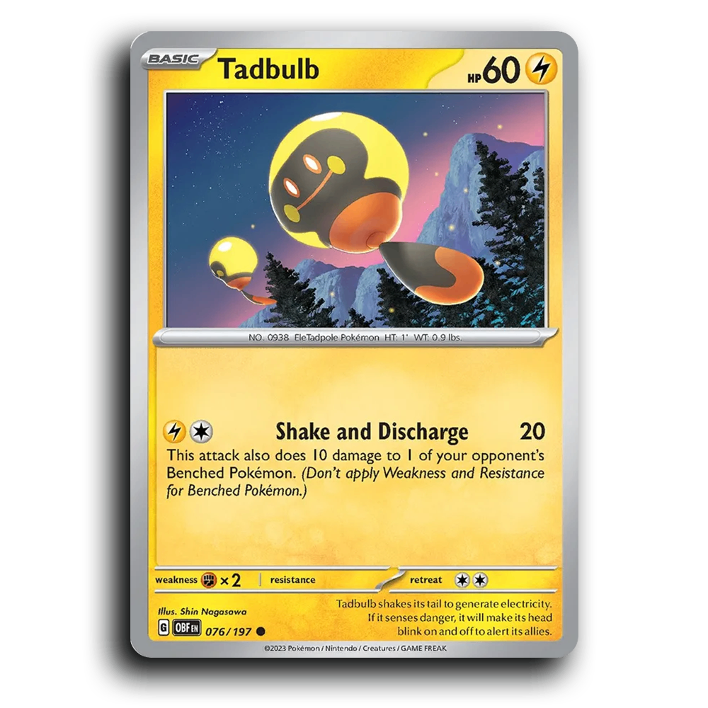 Tadbulb (076/197) [Obsidian Flames] 2023 G Common English Shin Nagasawa Lightning OBF Basic EleTadpole Pokémon Pokemon Card TCG Near Mint NM