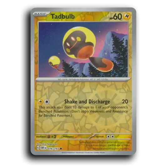 Tadbulb (076/197) [Obsidian Flames] 2023 G Common English Shin Nagasawa Lightning OBF Basic EleTadpole Pokémon Pokemon Card TCG Near Mint NM Reverse Holo