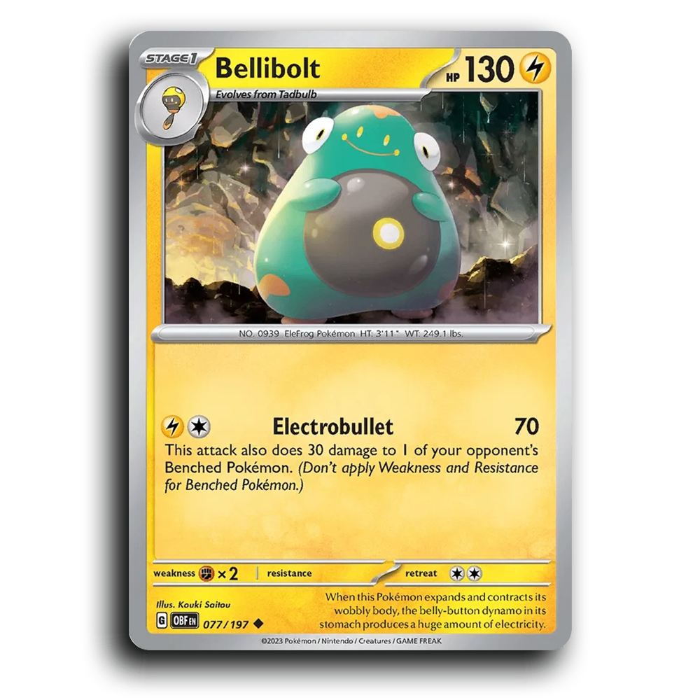 Bellibolt (077/197) [Obsidian Flames] 2023 G Uncommon English Kouki Saitou Lightning OBF Stage 1 EleFrog Pokémon Pokemon Card TCG Near Mint NM