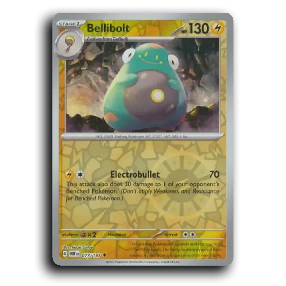 Bellibolt (077/197) [Obsidian Flames] 2023 G Uncommon English Kouki Saitou Lightning OBF Stage 1 EleFrog Pokémon Pokemon Card TCG Near Mint NM Reverse Holo