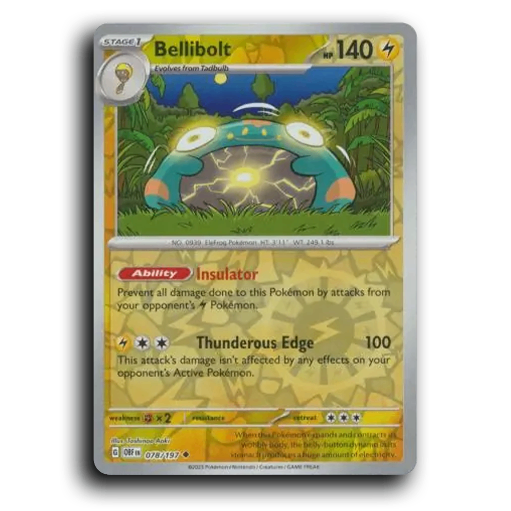 Bellibolt (078/197) [Obsidian Flames] 2023 G Uncommon English Toshinao Aoki Lightning OBF Stage 1 EleFrog Pokémon Pokemon Card TCG Near Mint NM Reverse Holo