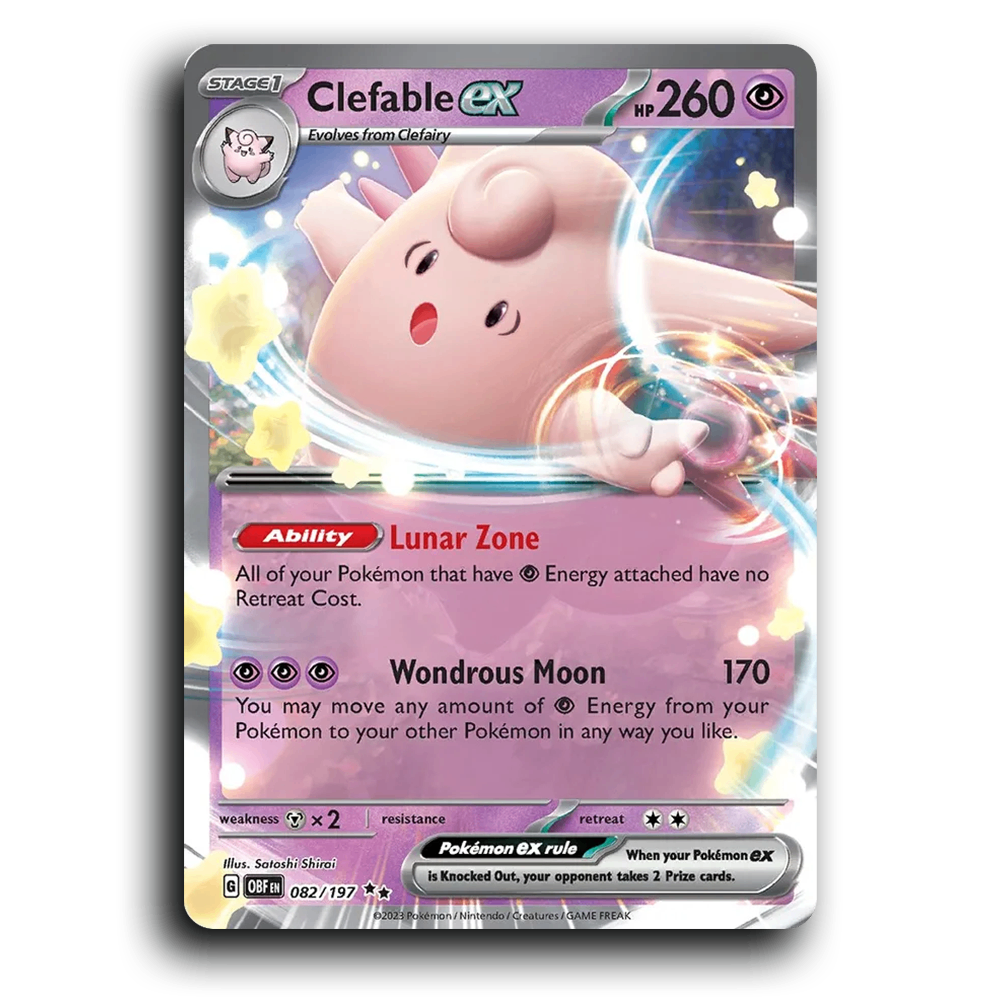 Clefable ex (082/197) [Obsidian Flames] 2023 G Double Rare English Satoshi Shirai Psychic, ex OBF Stage 1 Fairy Pokémon Pokemon Card TCG Near Mint NM