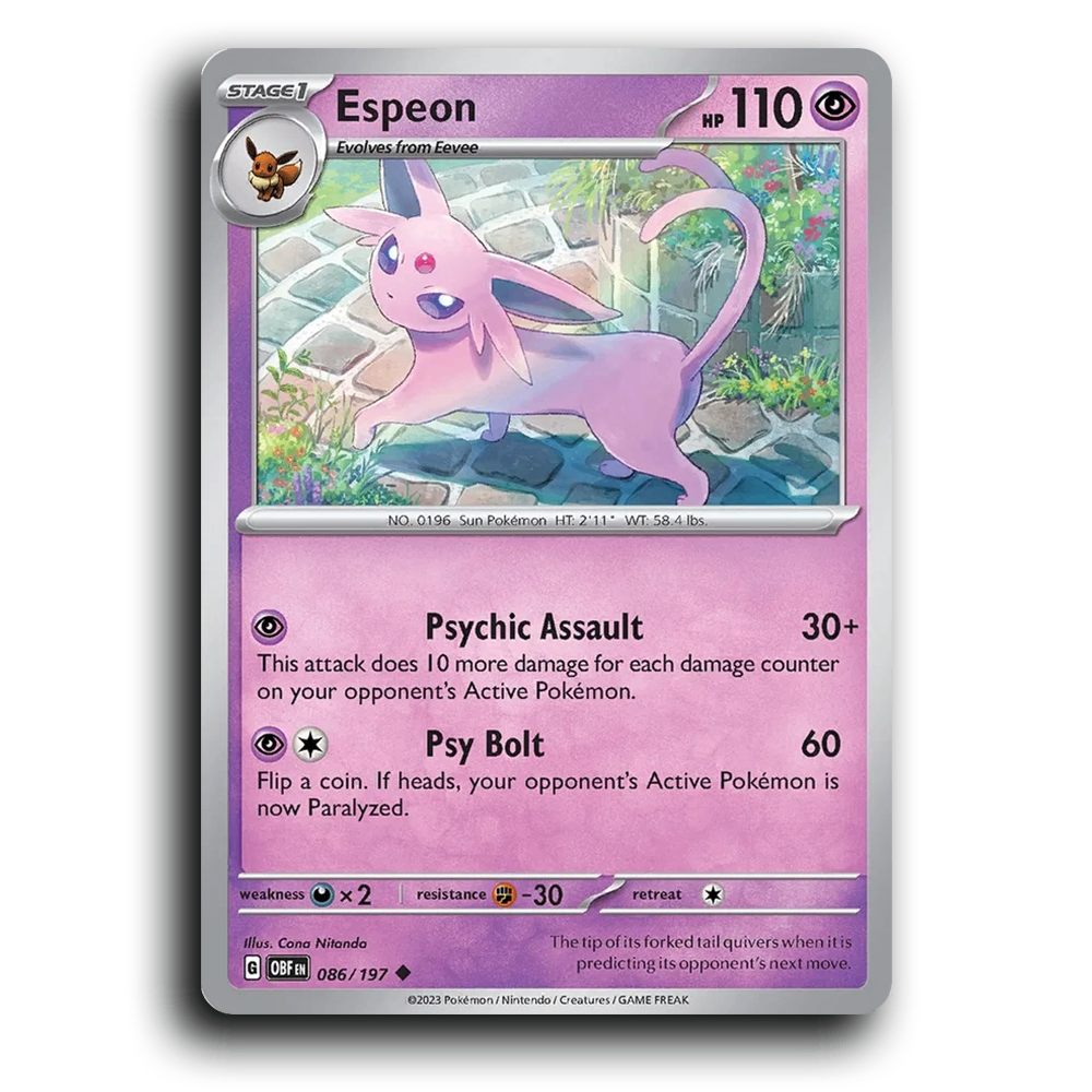 Espeon (086/197) [Obsidian Flames] 2023 G Uncommon English Cona Nitanda Psychic OBF Stage 1 Sun Pokémon Pokemon Card TCG Near Mint NM
