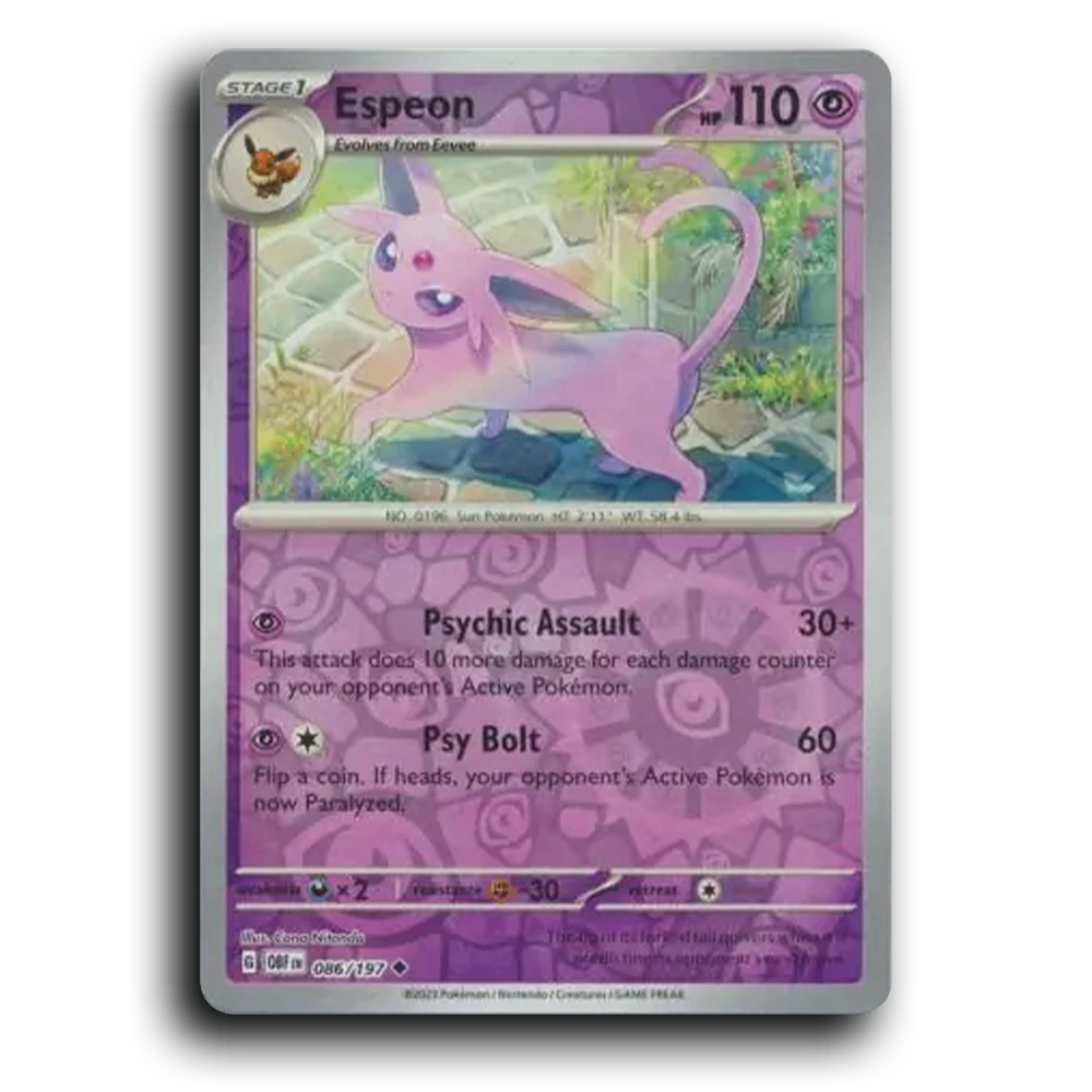 Espeon (086/197) [Obsidian Flames] 2023 G Uncommon English Cona Nitanda Psychic OBF Stage 1 Sun Pokémon Pokemon Card TCG Near Mint NM Reverse Holo