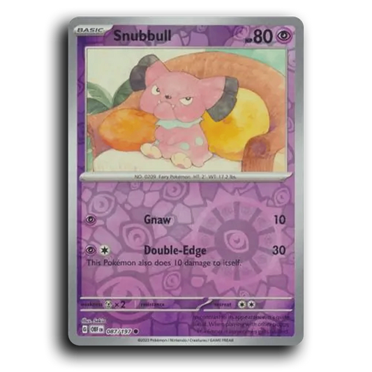 Snubbull (087/197) [Obsidian Flames] 2023 G Common English Sekio Psychic OBF Basic Fairy Pokémon Pokemon Card TCG Near Mint NM Reverse Holo