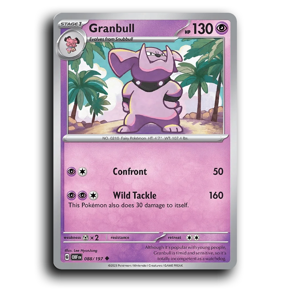 Granbull (088/197) [Obsidian Flames] 2023 G Uncommon English Lee HyunJung Psychic OBF Stage 1 Fairy Pokémon Pokemon Card TCG Near Mint NM