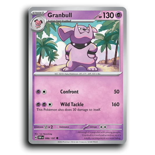 Granbull (088/197) [Obsidian Flames] 2023 G Uncommon English Lee HyunJung Psychic OBF Stage 1 Fairy Pokémon Pokemon Card TCG Near Mint NM
