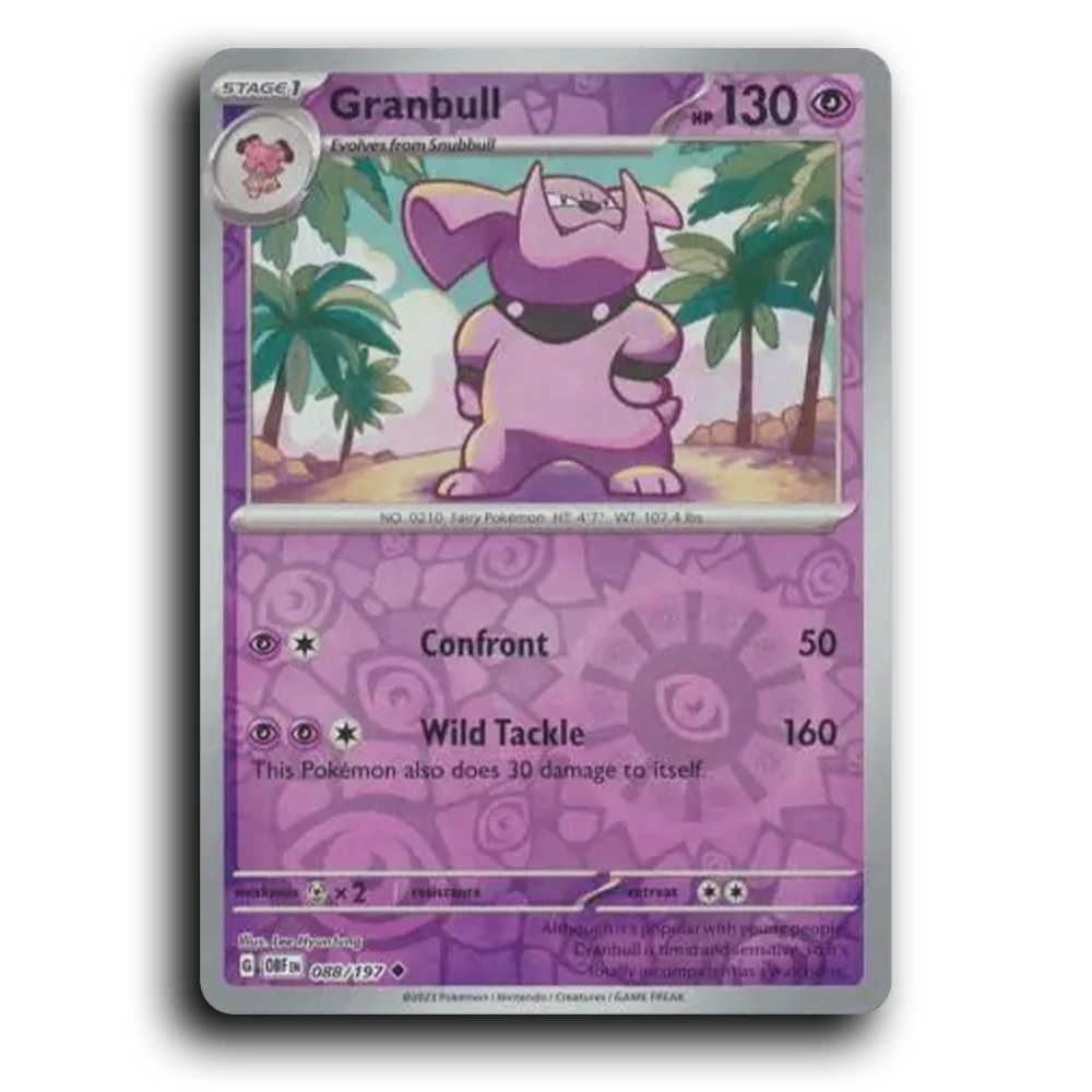 Granbull (088/197) [Obsidian Flames] 2023 G Uncommon English Lee HyunJung Psychic OBF Stage 1 Fairy Pokémon Pokemon Card TCG Near Mint NM Reverse Holo
