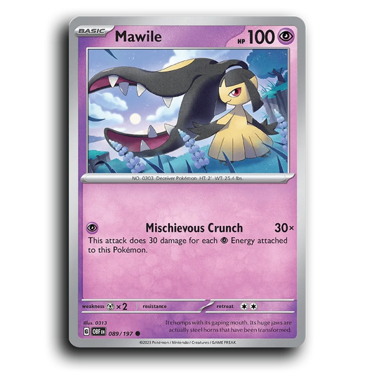 Mawile (089/197) [Obsidian Flames] 2023 G Common English 313 Psychic OBF Basic Deceiver Pokémon Pokemon Card TCG Near Mint NM