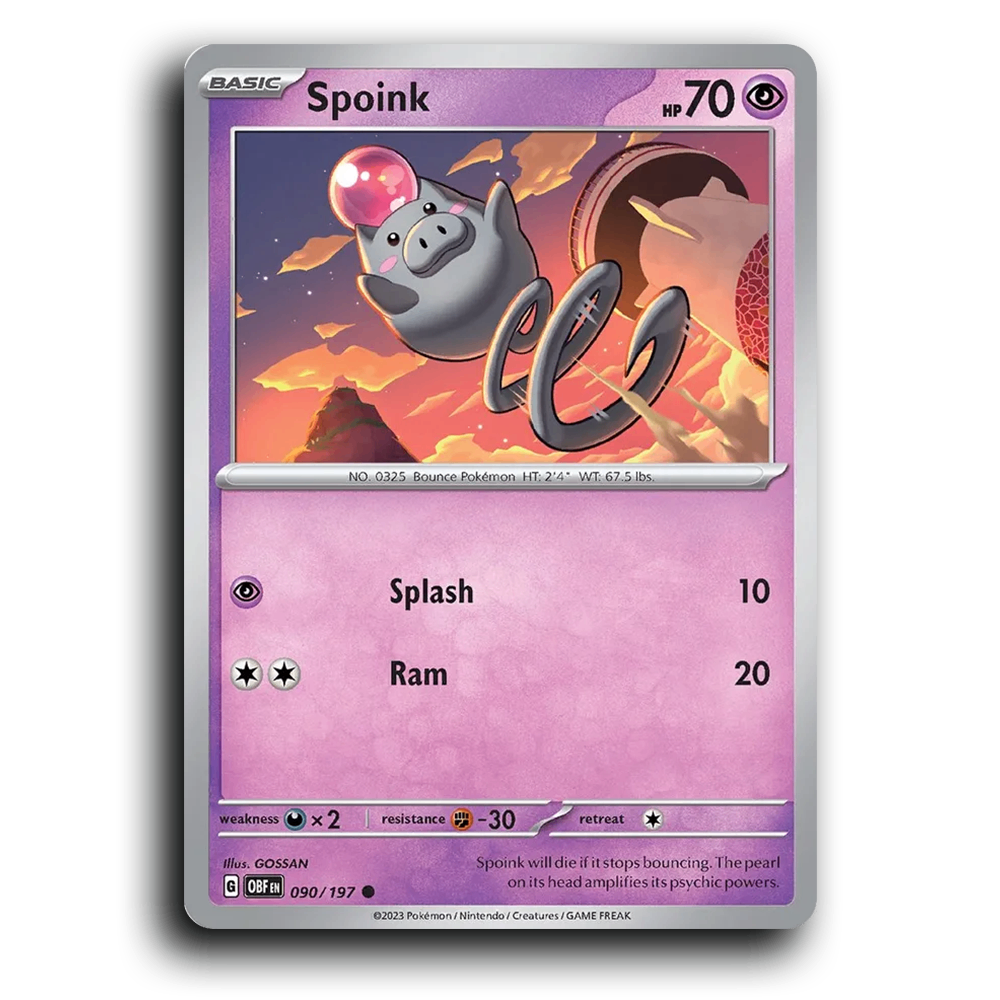 Spoink (090/197) [Obsidian Flames] 2023 G Common English GOSSAN Psychic OBF Basic Bounce Pokémon Pokemon Card TCG Near Mint NM