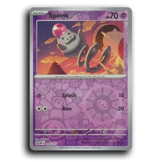 Spoink (090/197) [Obsidian Flames] 2023 G Common English GOSSAN Psychic OBF Basic Bounce Pokémon Pokemon Card TCG Near Mint NM Reverse Holo