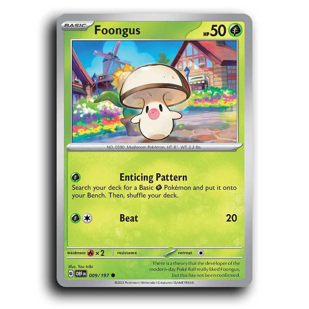 Foongus (009/197) [Obsidian Flames] 2023 G Common English You Iribi Grass OBF Basic Mushroom Pokémon Pokemon Card TCG Near Mint NM