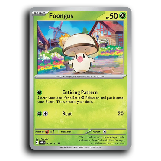 Foongus (009/197) [Obsidian Flames] 2023 G Common English You Iribi Grass OBF Basic Mushroom Pokémon Pokemon Card TCG Near Mint NM