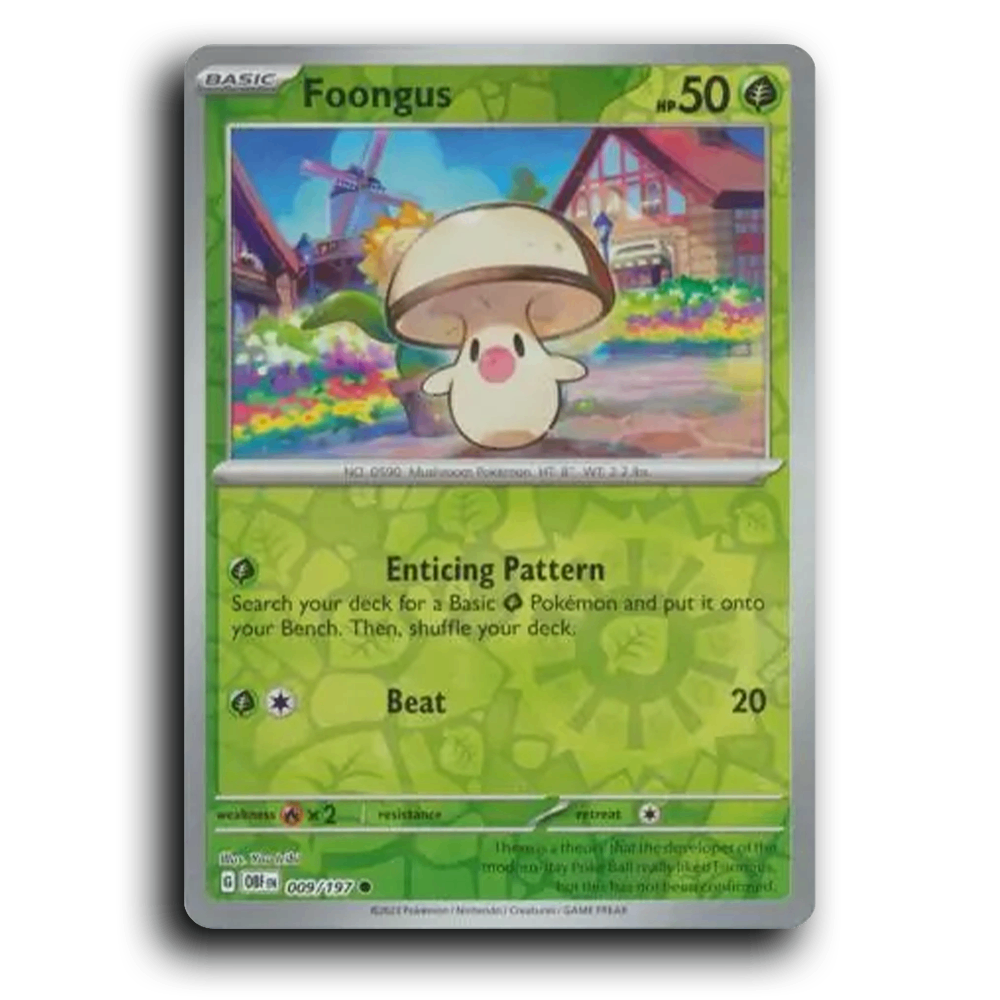 Foongus (009/197) [Obsidian Flames] 2023 G Common English You Iribi Grass OBF Basic Mushroom Pokémon Pokemon Card TCG Near Mint NM Reverse Holo