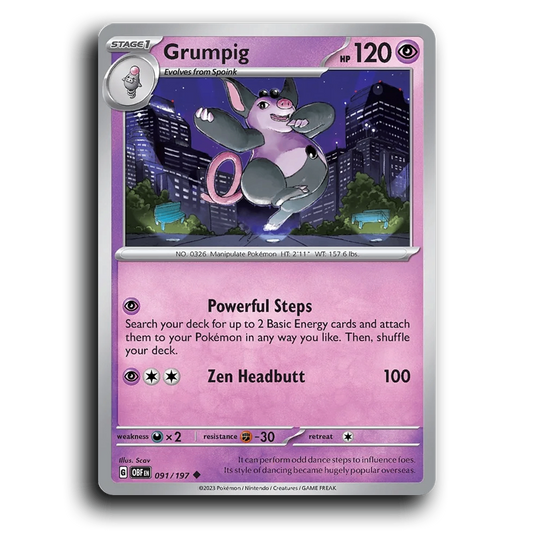Grumpig (091/197) [Obsidian Flames] 2023 G Uncommon English Scav Psychic OBF Stage 1 Manipulate Pokémon Pokemon Card TCG Near Mint NM