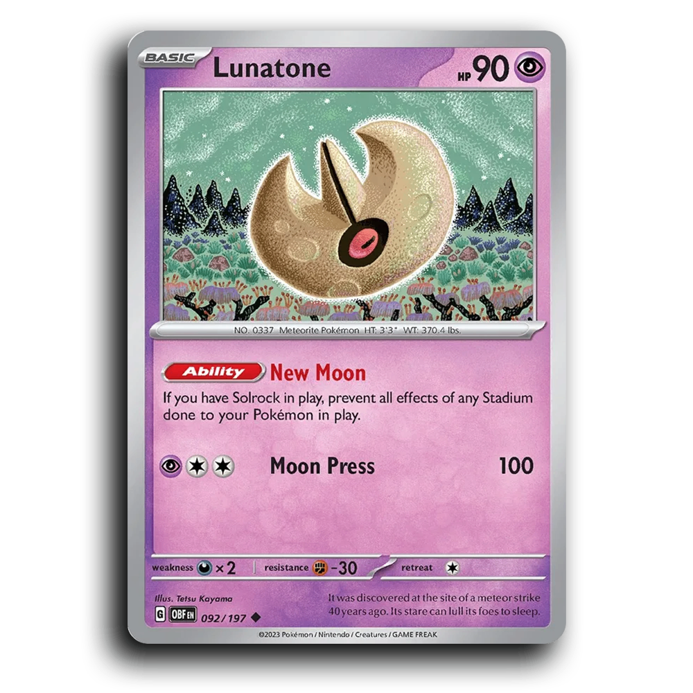 Lunatone (092/197) [Obsidian Flames] 2023 G Uncommon English Tetsu Kayama Psychic OBF Basic Lunatone Pokemon Card TCG Near Mint NM