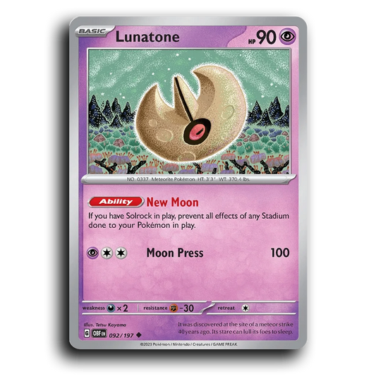 Lunatone (092/197) [Obsidian Flames] 2023 G Uncommon English Tetsu Kayama Psychic OBF Basic Lunatone Pokemon Card TCG Near Mint NM