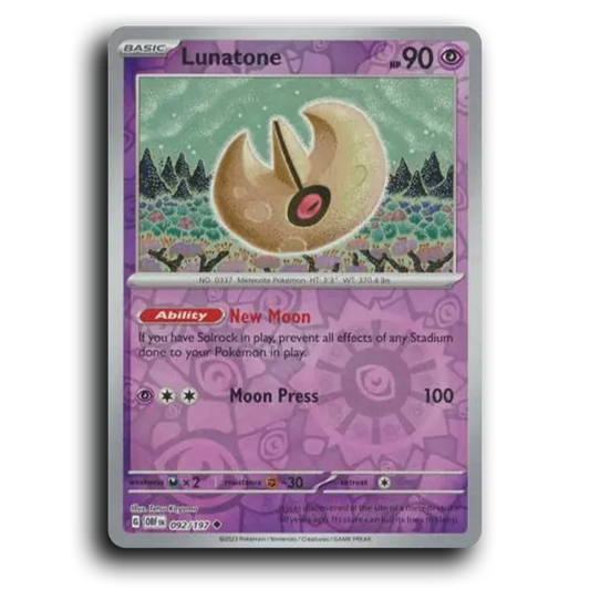 Lunatone (092/197) [Obsidian Flames] 2023 G Uncommon English Tetsu Kayama Psychic OBF Basic Lunatone Pokemon Card TCG Near Mint NM Reverse Holo