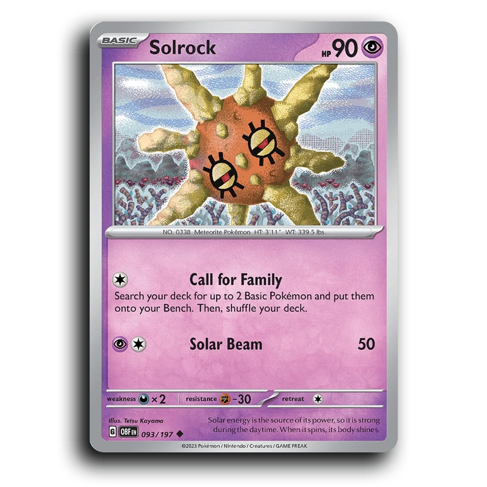 Solrock (093/197) [Obsidian Flames] 2023 G Uncommon English Tetsu Kayama Psychic OBF Basic Meteorite Pokémon Pokemon Card TCG Near Mint NM