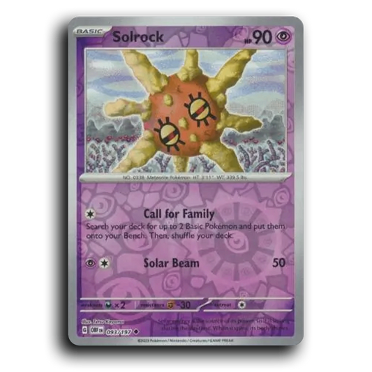 Solrock (093/197) [Obsidian Flames] 2023 G Uncommon English Tetsu Kayama Psychic OBF Basic Meteorite Pokémon Pokemon Card TCG Near Mint NM Reverse Holo