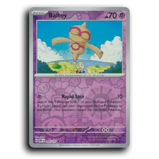 Baltoy (094/197) [Obsidian Flames] 2023 G Common English Scav Psychic OBF Basic Clay Doll Pokémon Pokemon Card TCG Near Mint NM Reverse Holo