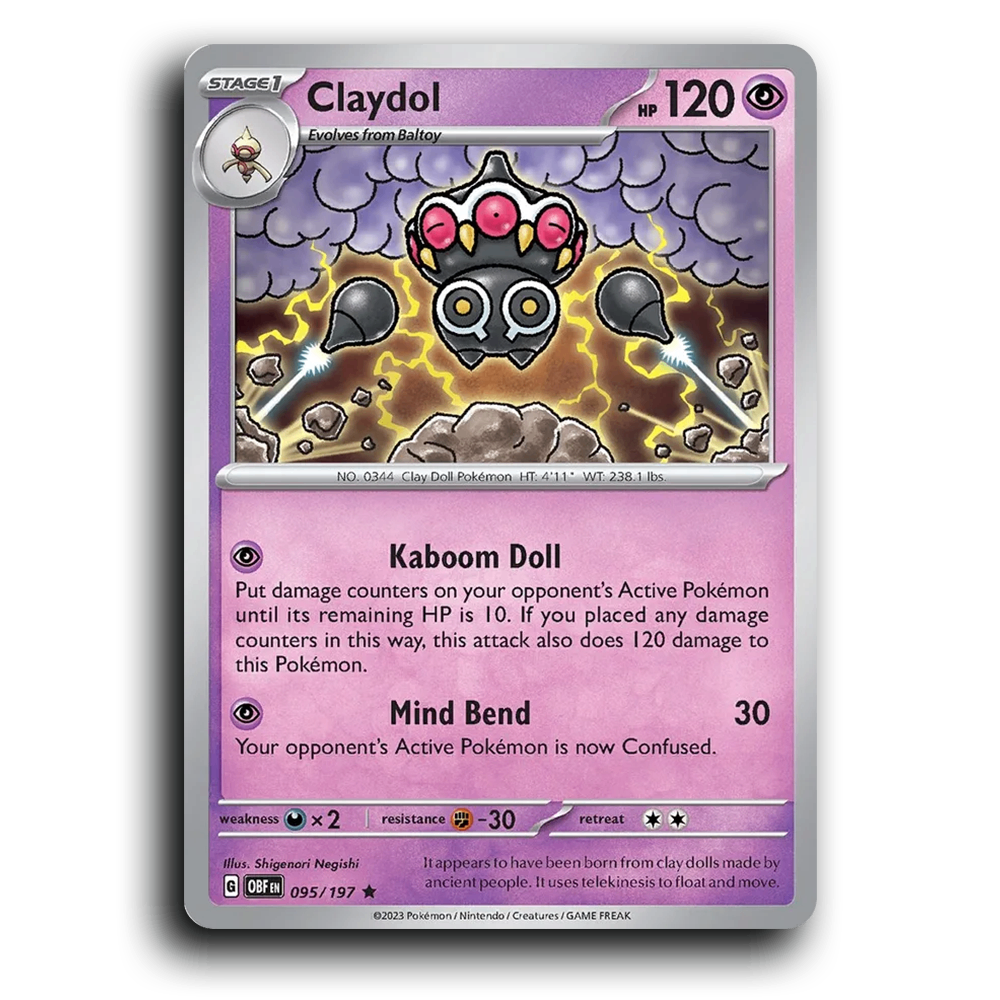 Claydol (095/197) [Obsidian Flames] 2023 G Rare English Shigenori Negishi Psychic OBF Stage 1 Clay Doll Pokémon Pokemon Card TCG Near Mint NM