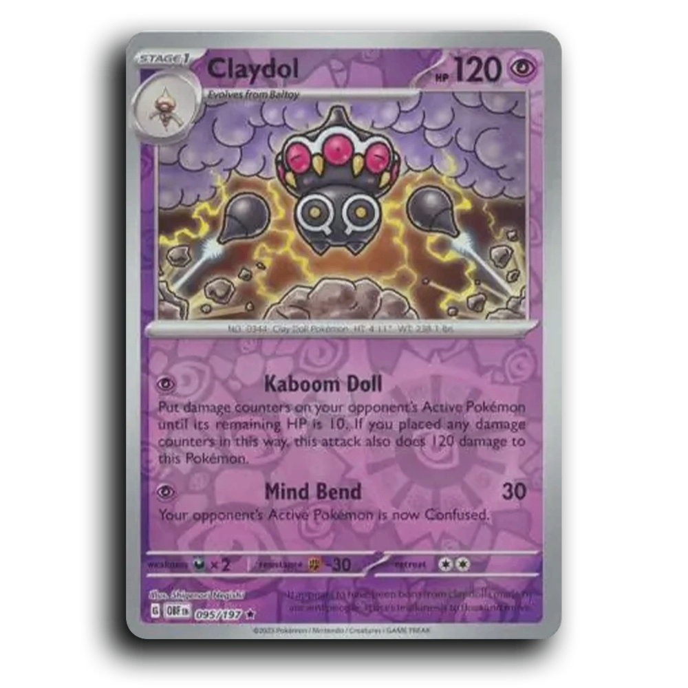Claydol (095/197) [Obsidian Flames] 2023 G Rare English Shigenori Negishi Psychic OBF Stage 1 Clay Doll Pokémon Pokemon Card TCG Near Mint NM Reverse Holo
