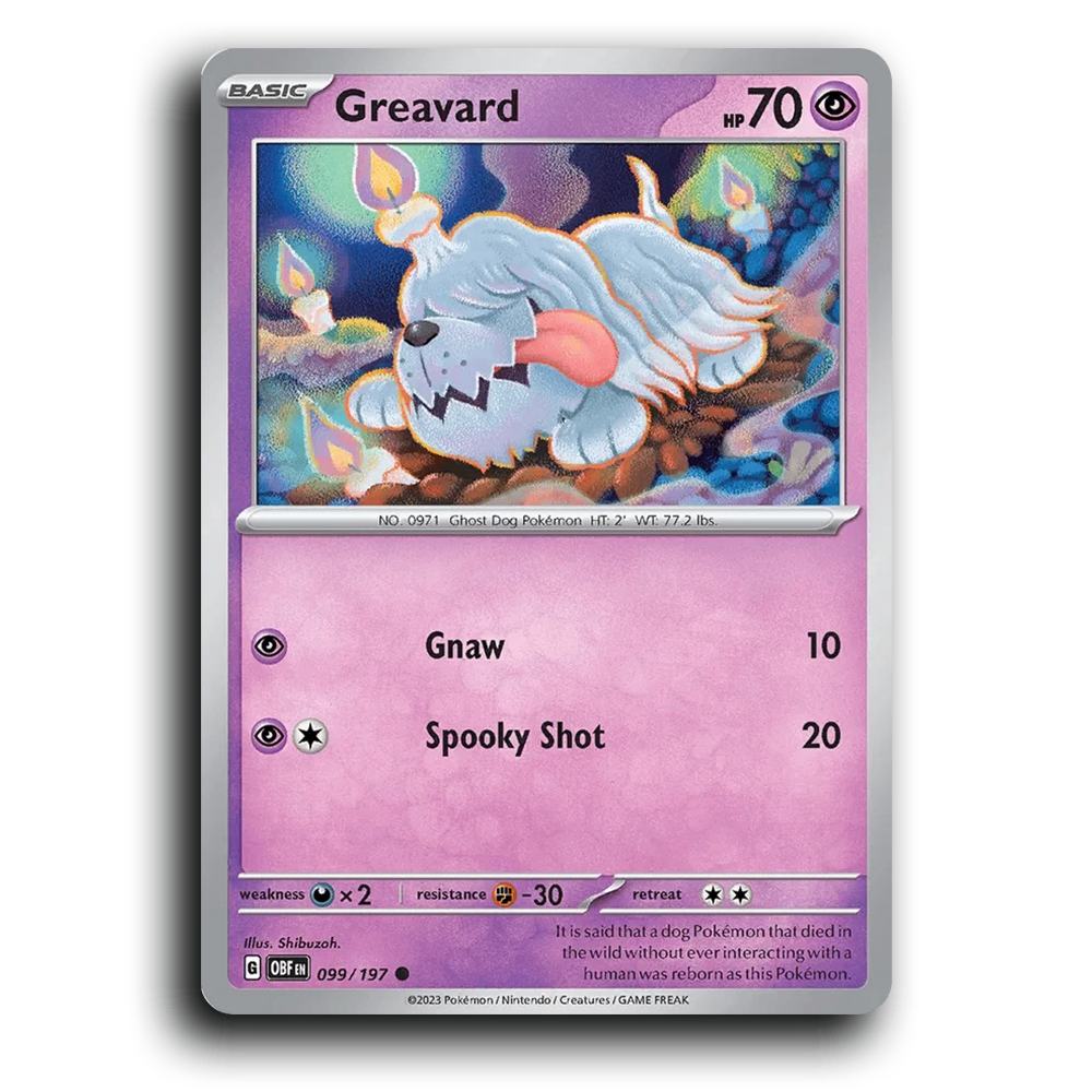 Greavard (099/197) [Obsidian Flames] 2023 G Common English Shibuzoh. Psychic OBF Basic Ghost Dog Pokémon Pokemon Card TCG Near Mint NM