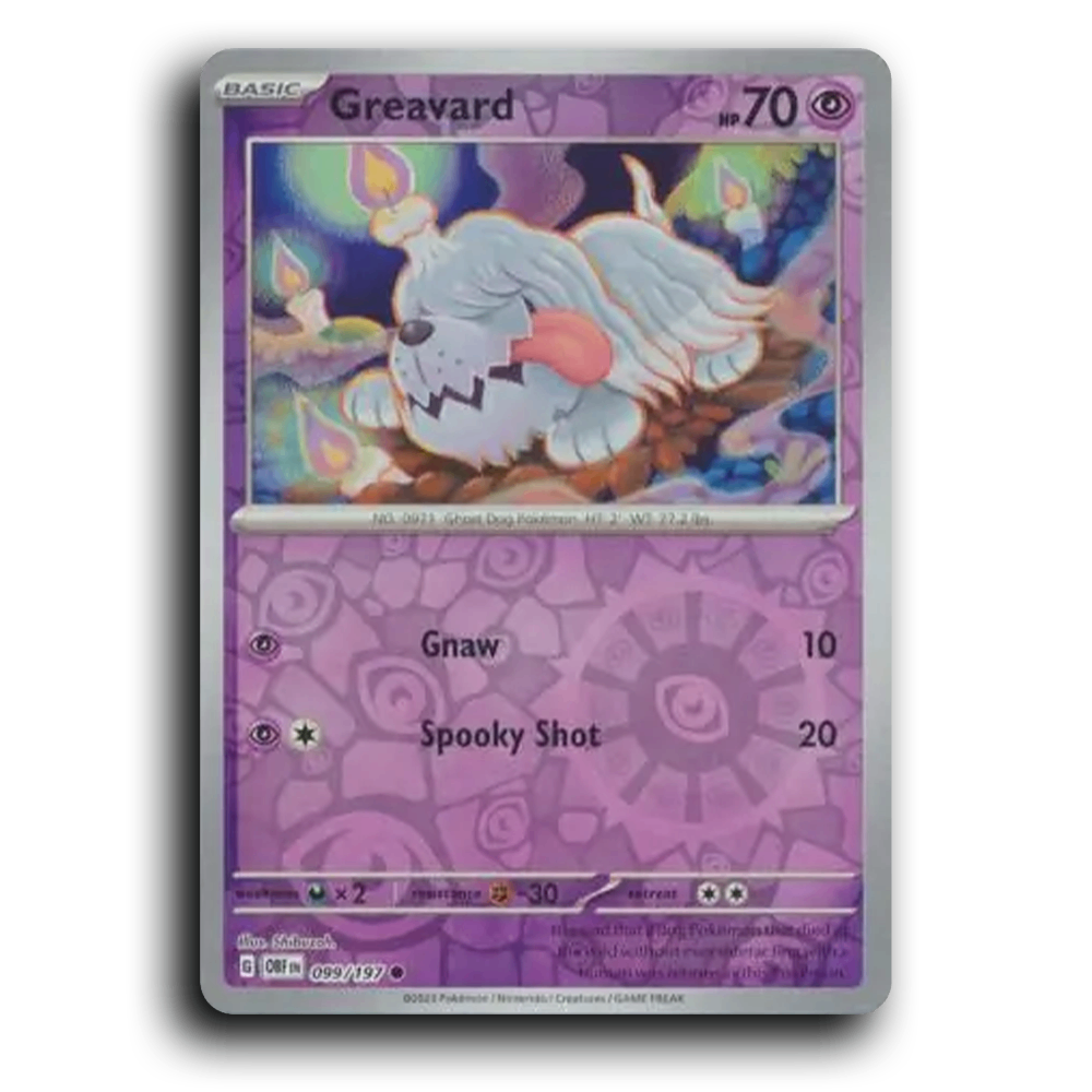Greavard (099/197) [Obsidian Flames] 2023 G Common English Shibuzoh. Psychic OBF Basic Ghost Dog Pokémon Pokemon Card TCG Near Mint NM Reverse Holo