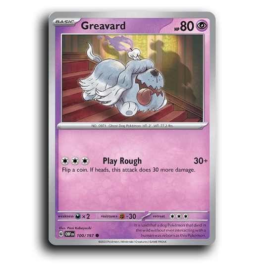 Greavard (100/197) [Obsidian Flames] 2023 G Common English Pani Kobayashi Psychic OBF Basic Ghost Dog Pokémon Pokemon Card TCG Near Mint NM
