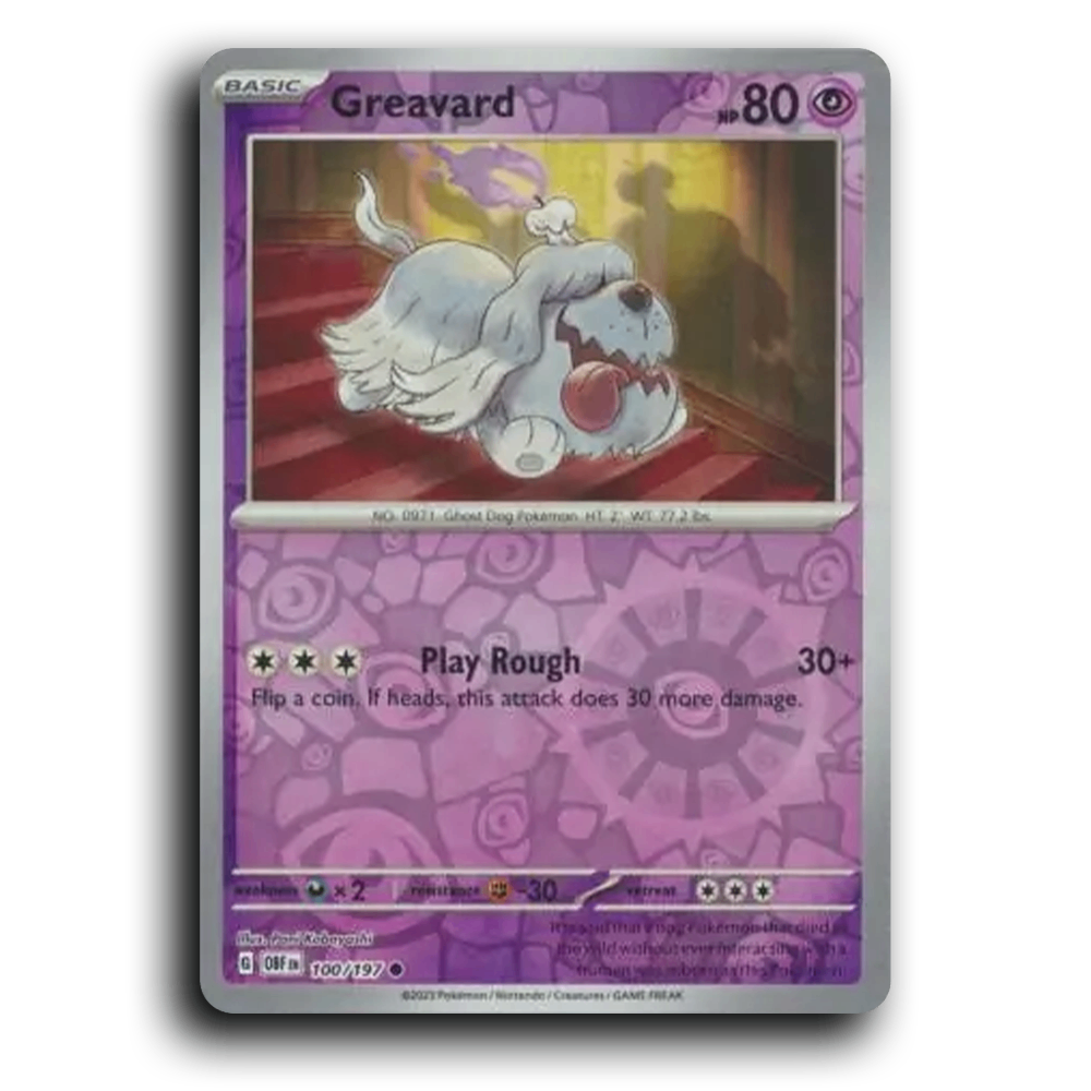 Greavard (100/197) [Obsidian Flames] 2023 G Common English Pani Kobayashi Psychic OBF Basic Ghost Dog Pokémon Pokemon Card TCG Near Mint NM Reverse Holo