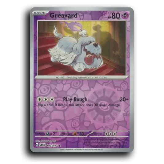 Greavard (100/197) [Obsidian Flames] 2023 G Common English Pani Kobayashi Psychic OBF Basic Ghost Dog Pokémon Pokemon Card TCG Near Mint NM Reverse Holo