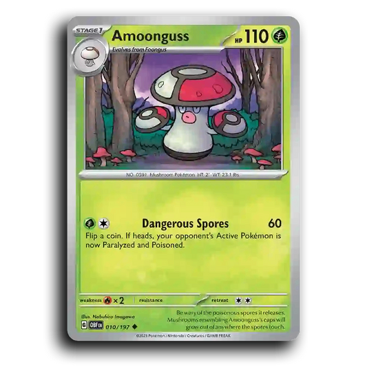 Amoonguss (010/197) [Obsidian Flames] 2023 G Uncommon English Nobuhiro Imagawa Grass OBF Stage 1 Mushroom Pokémon Pokemon Card TCG Near Mint NM