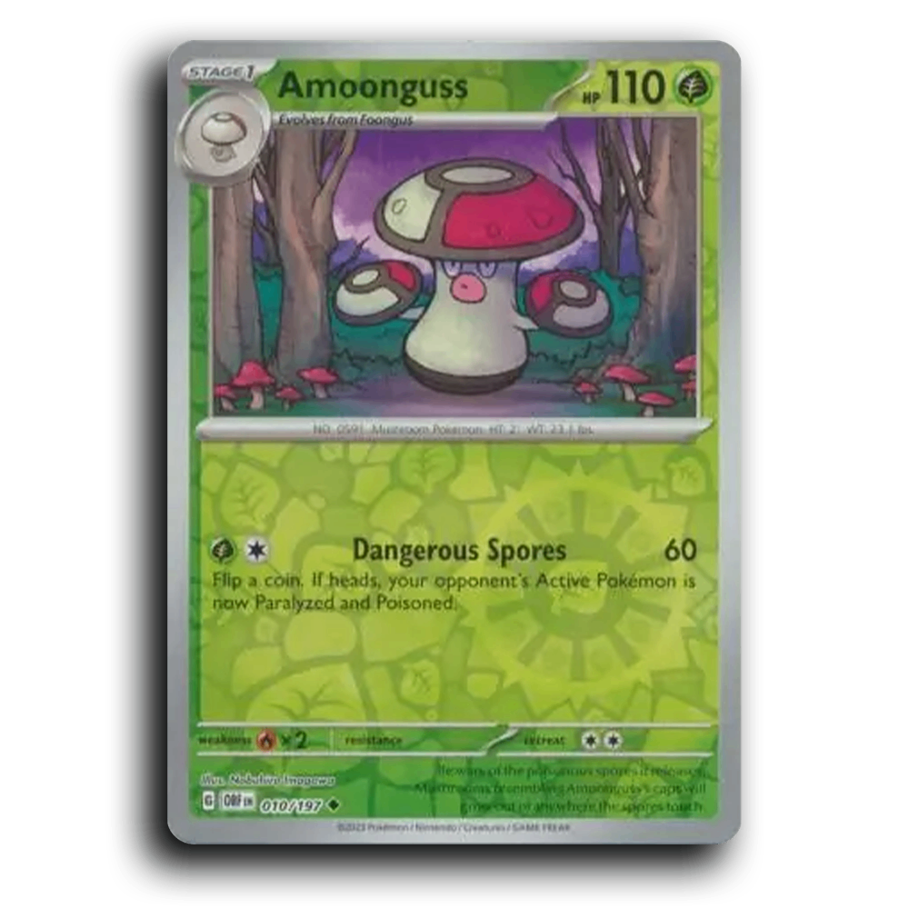 Amoonguss (010/197) [Obsidian Flames] 2023 G Uncommon English Nobuhiro Imagawa Grass OBF Stage 1 Mushroom Pokémon Pokemon Card TCG Near Mint NM Reverse Holo