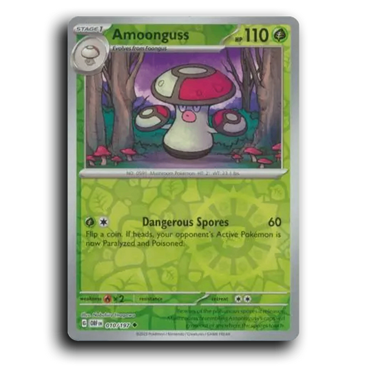 Amoonguss (010/197) [Obsidian Flames] 2023 G Uncommon English Nobuhiro Imagawa Grass OBF Stage 1 Mushroom Pokémon Pokemon Card TCG Near Mint NM Reverse Holo