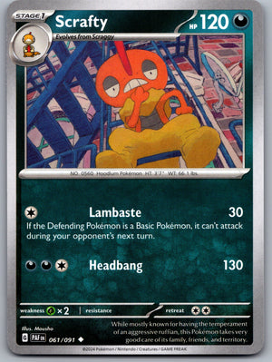 Scrafty 061/091 [SV: Paldean Fates]